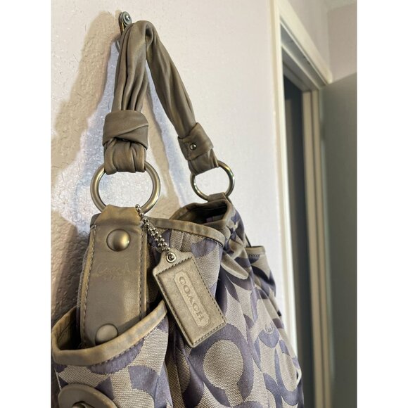 Coach Purple Silver Signature Canvas Hand Shoulder Tote Bag Purse Leather Trim - Picture 6 of 13